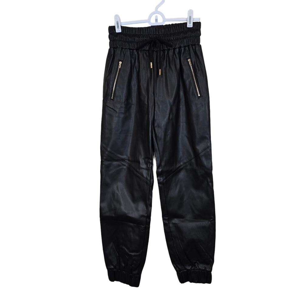 Women's 12th Tribe Black Faux Leather Pull On Jogger Pants | Size Small